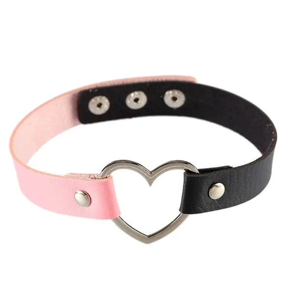 2016 Hot Punk Harajuku Collar Choker Necklace Heart PU Leather Choker Punk Goth 100% Handmade Neck Jewelry