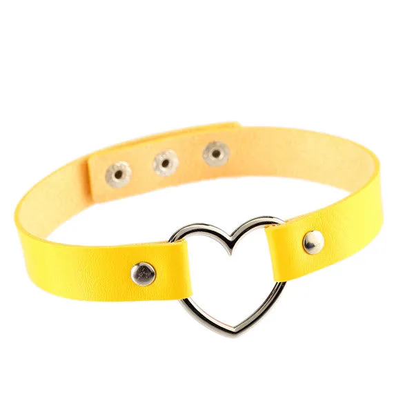 2016 Hot Punk Harajuku Collar Choker Necklace Heart PU Leather Choker Punk Goth 100% Handmade Neck Jewelry