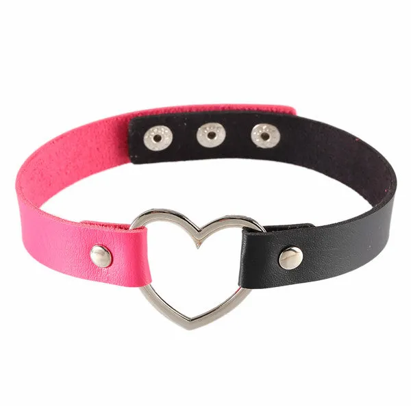 2016 Hot Punk Harajuku Collar Choker Necklace Heart PU Leather Choker Punk Goth 100% Handmade Neck Jewelry