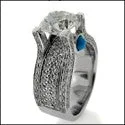 2.25 Round Center 175 Small Micro Pave sides Cabochon Turquoise Stones in 14k White Gold Ring