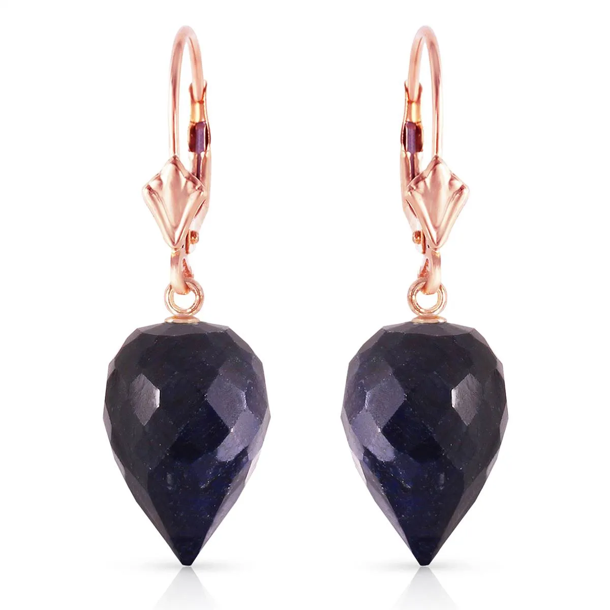 25.7 Carat 14K Solid Rose Gold Drop Briolette Sapphire Earrings