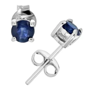 3/4 cttw Round Blue Sapphire Stud Earrings in .925 Sterling Silver with Rhodium