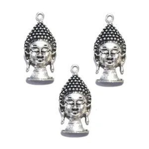 5 Pcs Pkg. Buddha Charms Pendants Silver Oxidized, in size about 15x33mm