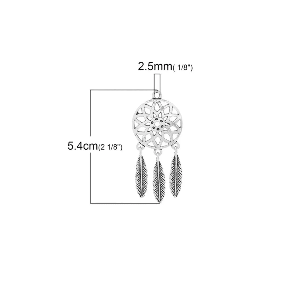 5 Pcs Tibetan Silver DREAMCATCHER 54mm x 24mm Charms Pendants, Lead & Nickel Free Metal Charms Pendants Beads