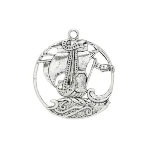 5 Pcs Tibetan Silver PIRATE SHIP PATTERN CARVED 44mm x 39mm Charms Pendants, Lead & Nickel Free Metal Charms Pendants Beads