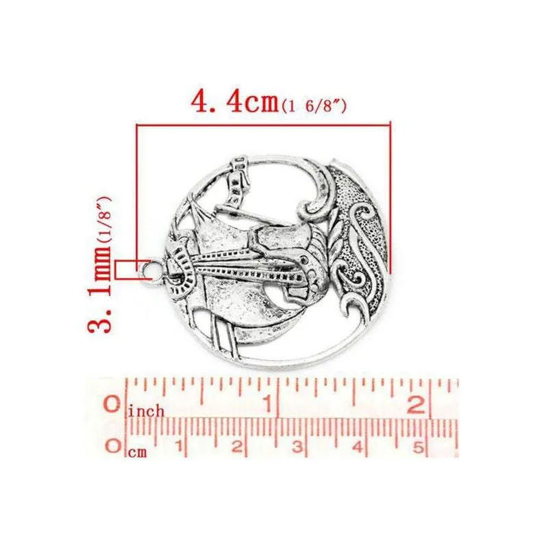 5 Pcs Tibetan Silver PIRATE SHIP PATTERN CARVED 44mm x 39mm Charms Pendants, Lead & Nickel Free Metal Charms Pendants Beads