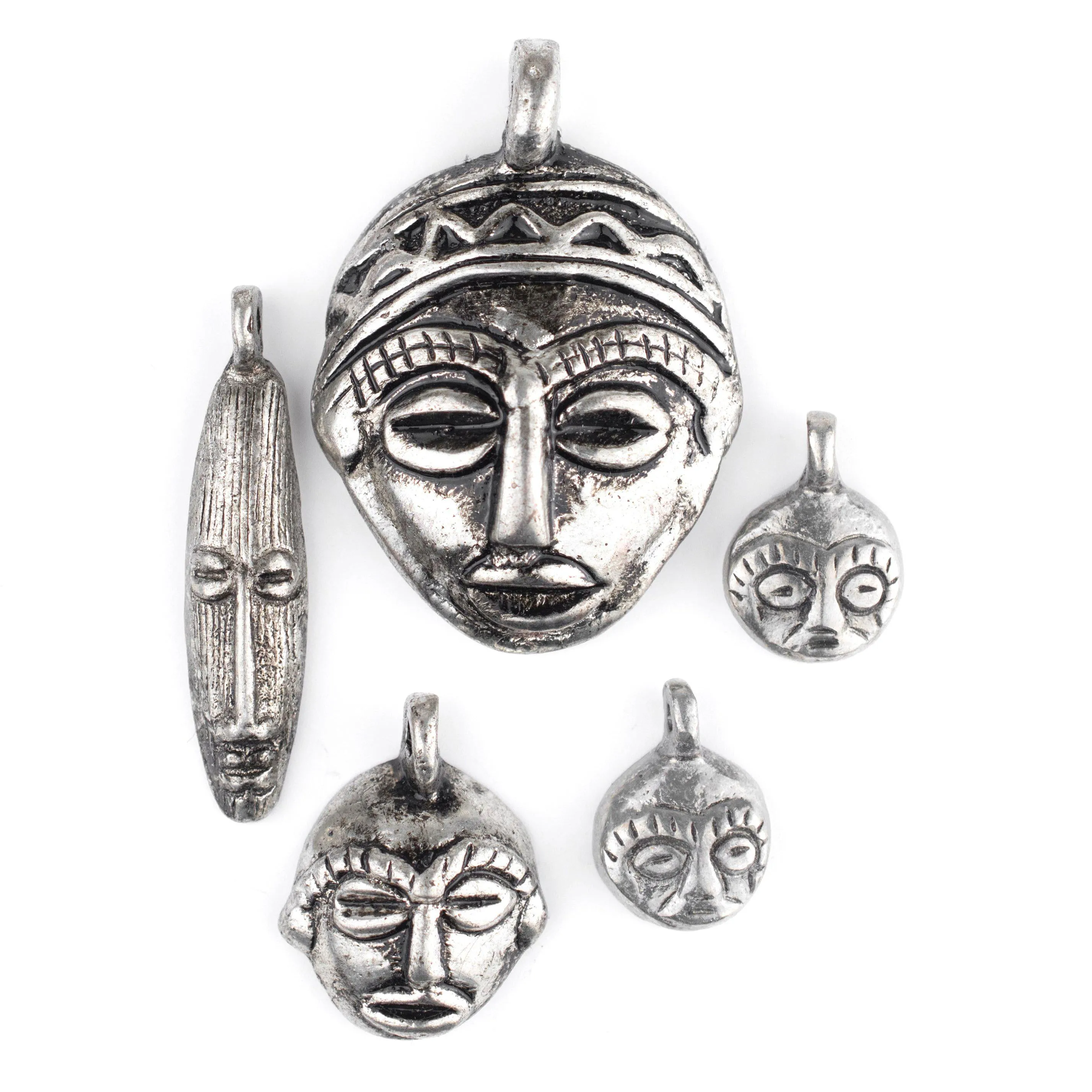 5 Pendant Bundle: African Silver Masks