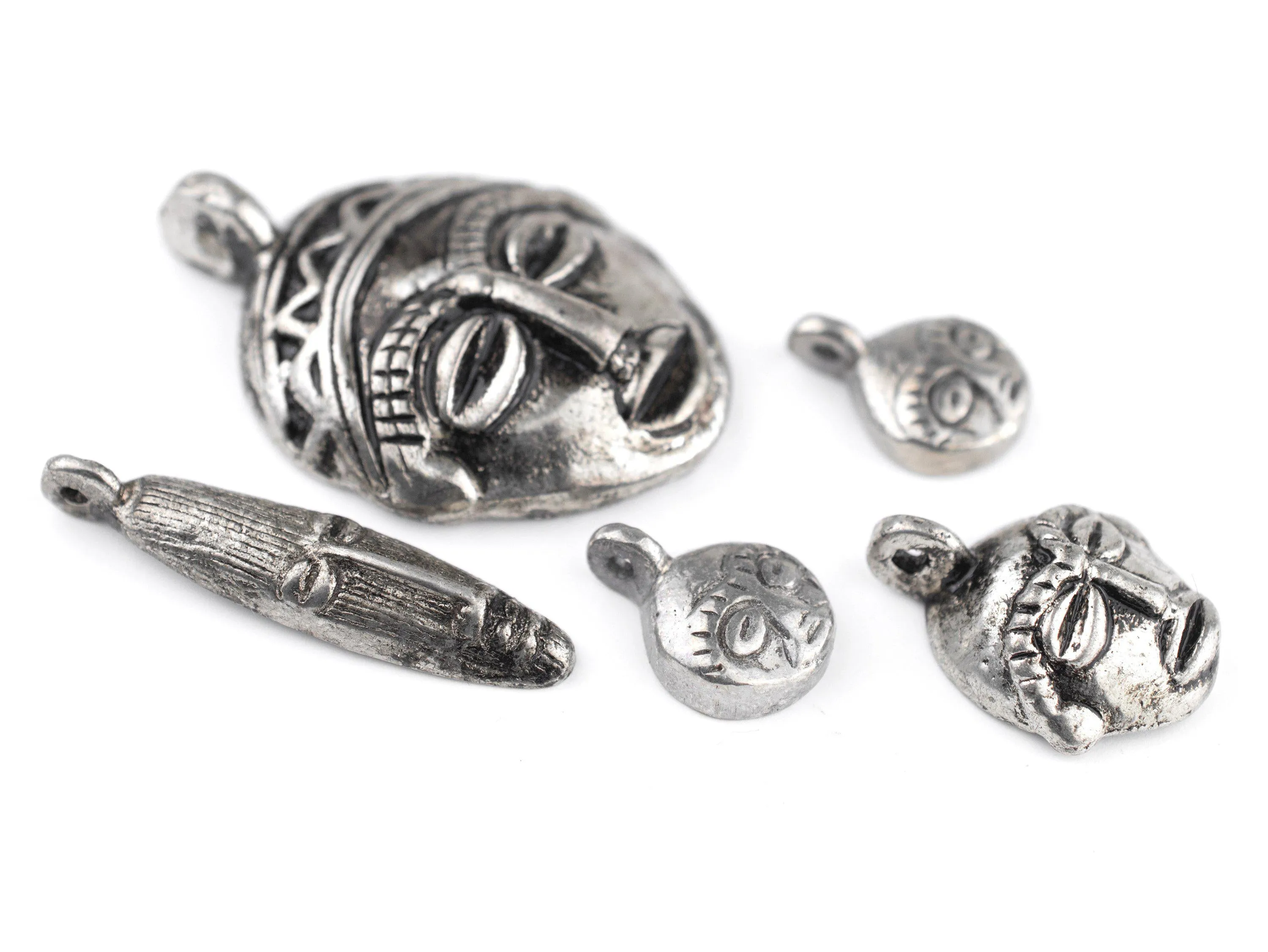 5 Pendant Bundle: African Silver Masks