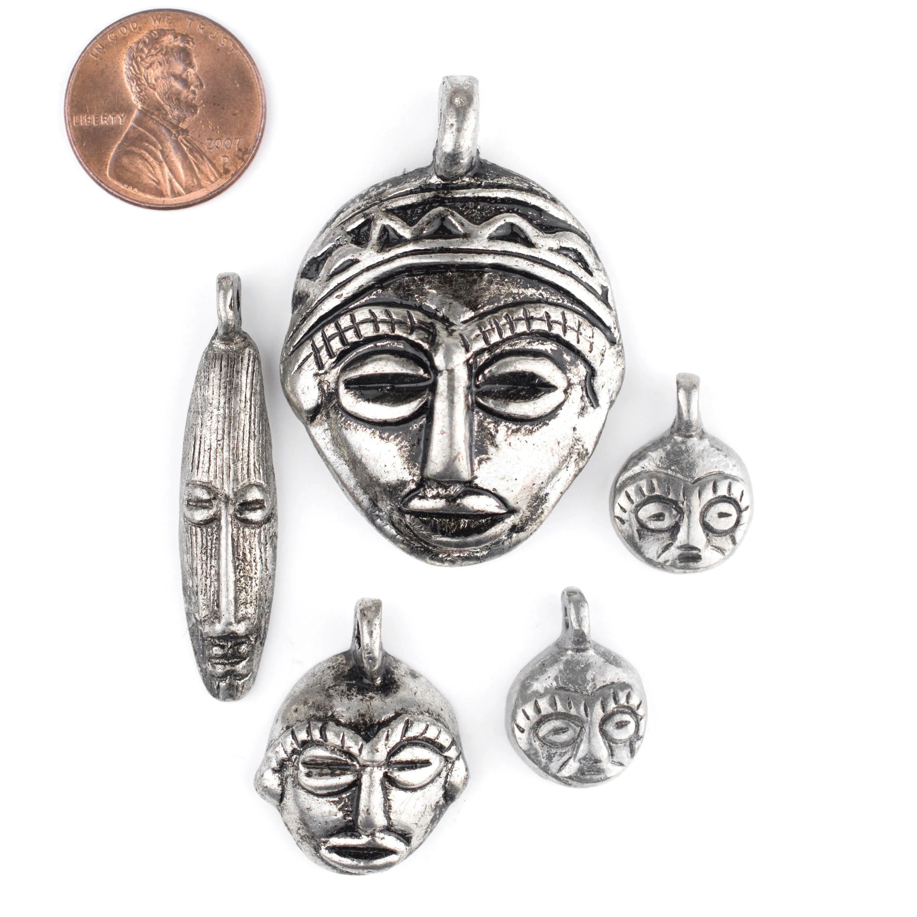 5 Pendant Bundle: African Silver Masks