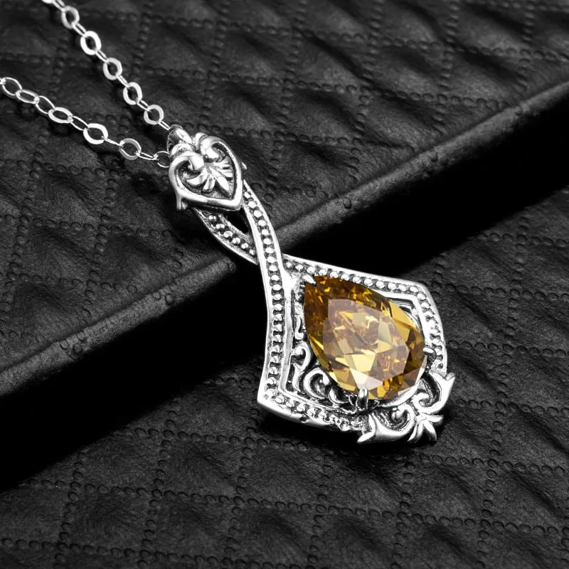 925 Silver Pendant Vintage Gemstone Pendant Necklace Water Drop Rainbow Halloween Necklace For Women