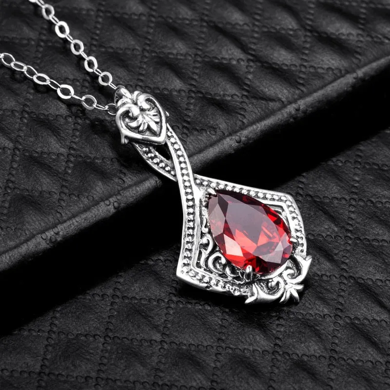 925 Silver Pendant Vintage Gemstone Pendant Necklace Water Drop Rainbow Halloween Necklace For Women