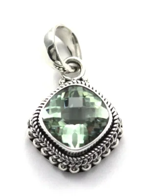 925 Sterling Silver Bali Green Amethyst Pendant