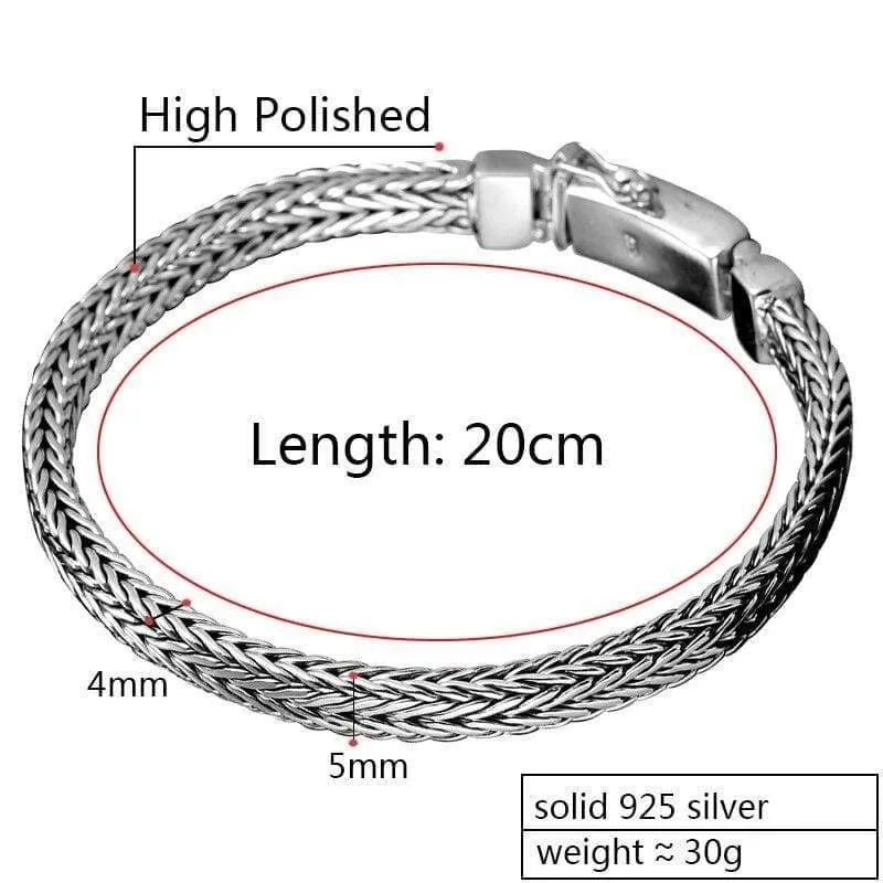 925 Sterling Silver Bracelet Men Vintage Handmade Weave Bracelets Bangles Jewelry for (Length 20cm)