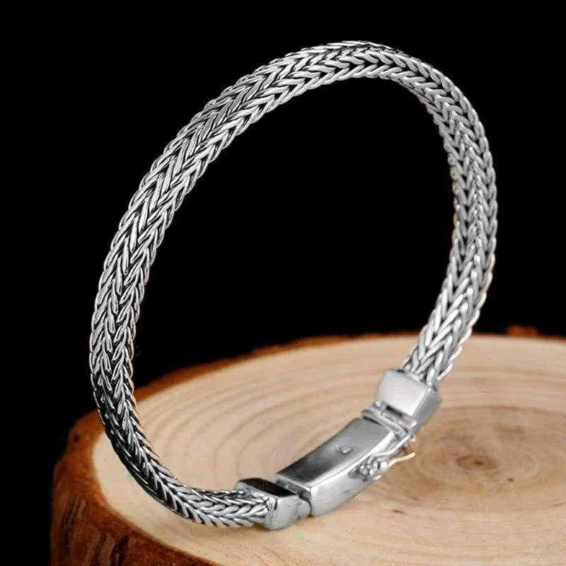 925 Sterling Silver Bracelet Men Vintage Handmade Weave Bracelets Bangles Jewelry for (Length 20cm)