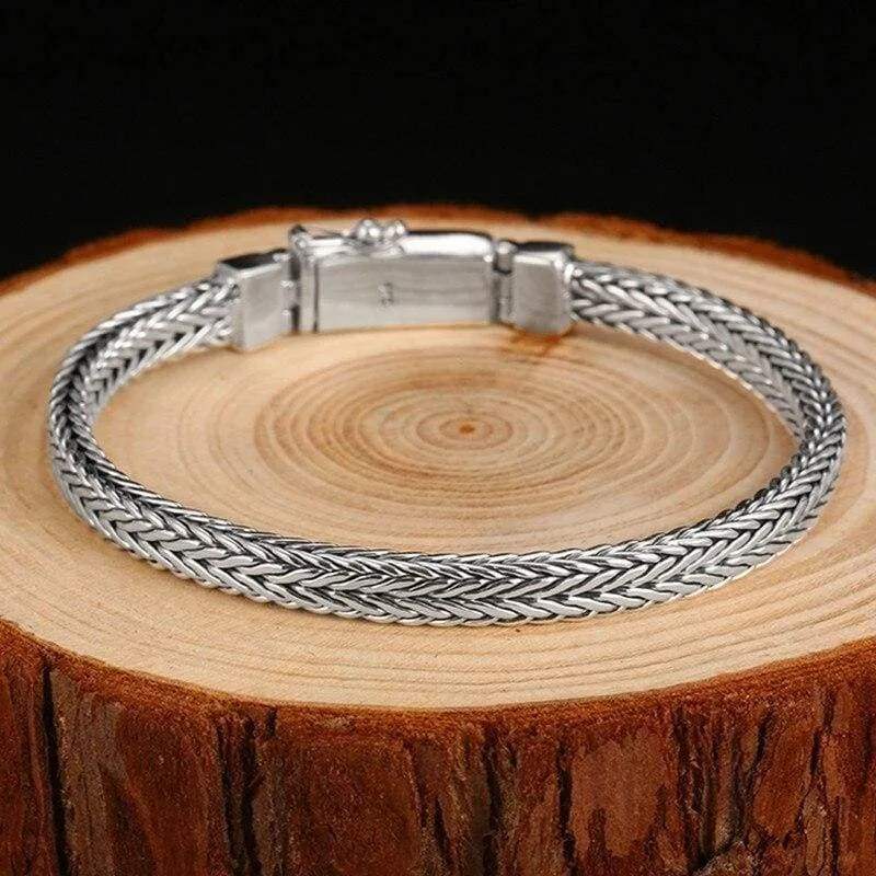 925 Sterling Silver Bracelet Men Vintage Handmade Weave Bracelets Bangles Jewelry for (Length 20cm)