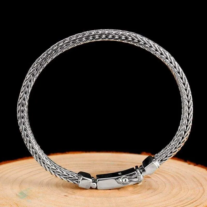 925 Sterling Silver Bracelet Men Vintage Handmade Weave Bracelets Bangles Jewelry for (Length 20cm)