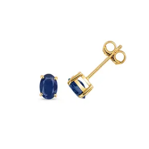 9K Yellow Gold Oval Sapphire Stud Earrings