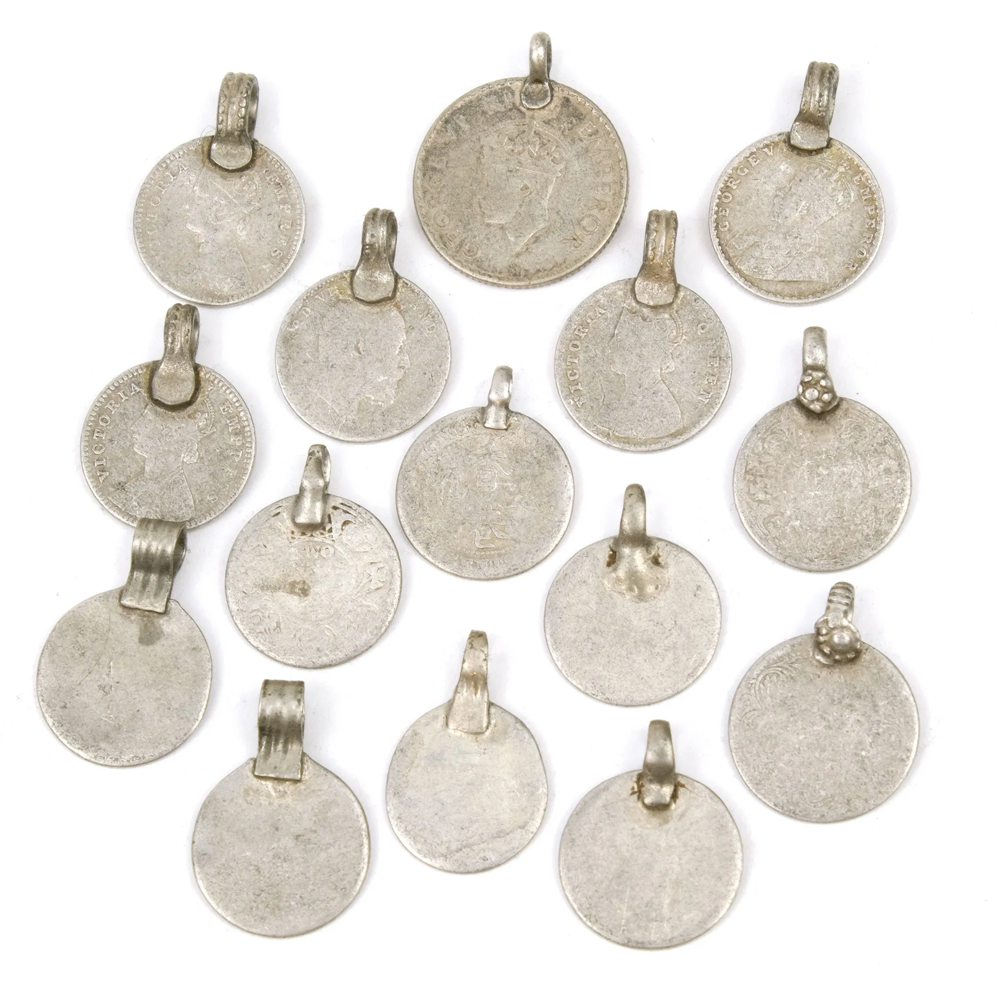 Afghan Tribal High Silver Content Heirloom Dowry Small Colonial Coin Pendants LOT