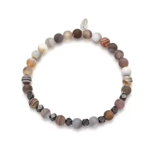 Agate & Burnished Silver Beaded Flex Bracelet