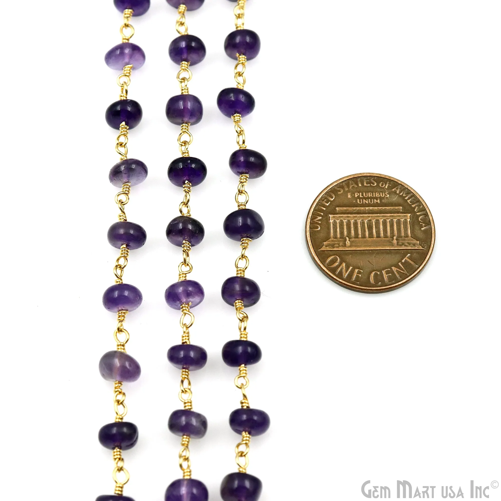 Amethyst Cabochon 5mm Faceted Beads Gold Wire Wrapped Beads Rosary Chain