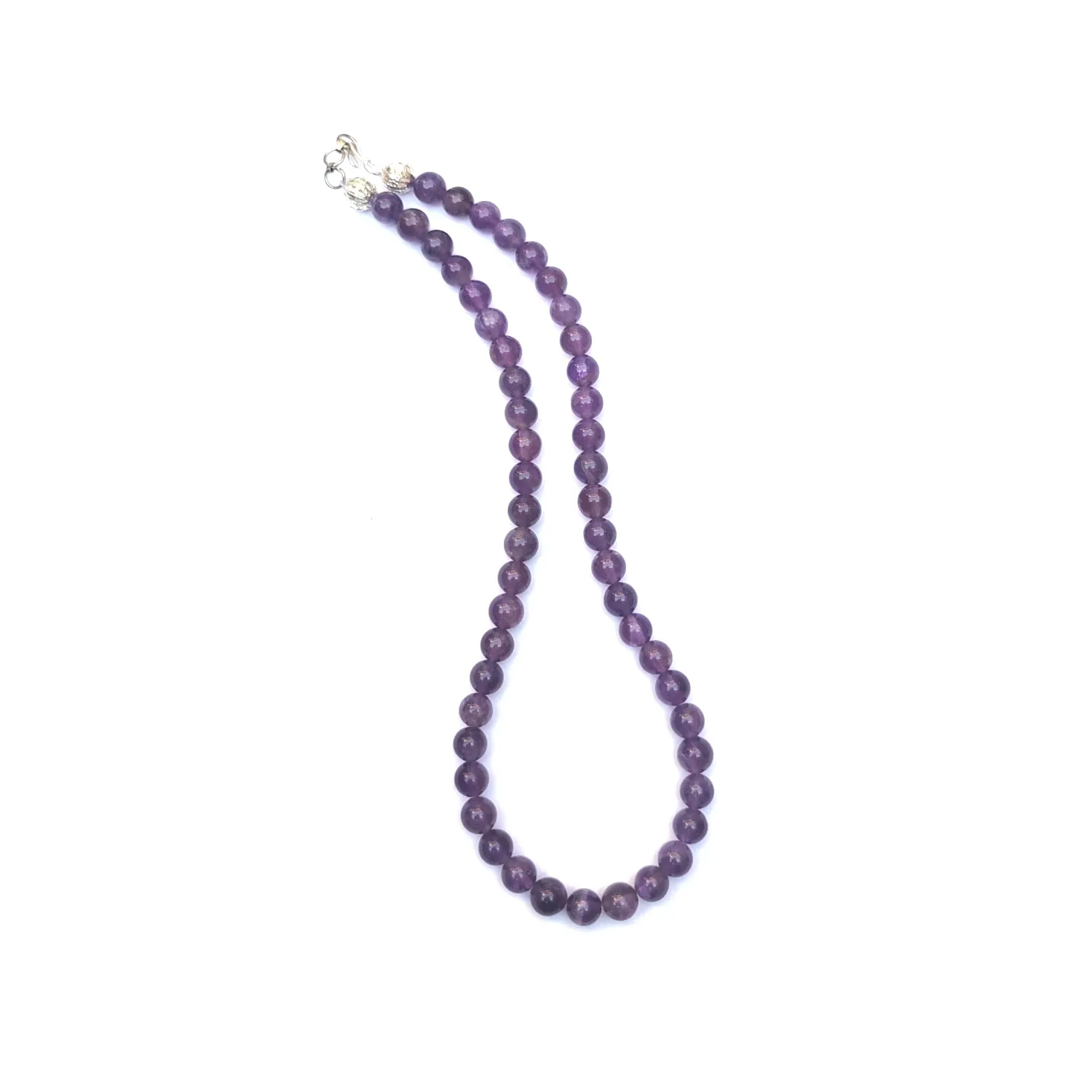 Amethyst Crystal Round Beads Necklace - 15 Inches, 8mm Beads (Semi-Precious Mala)