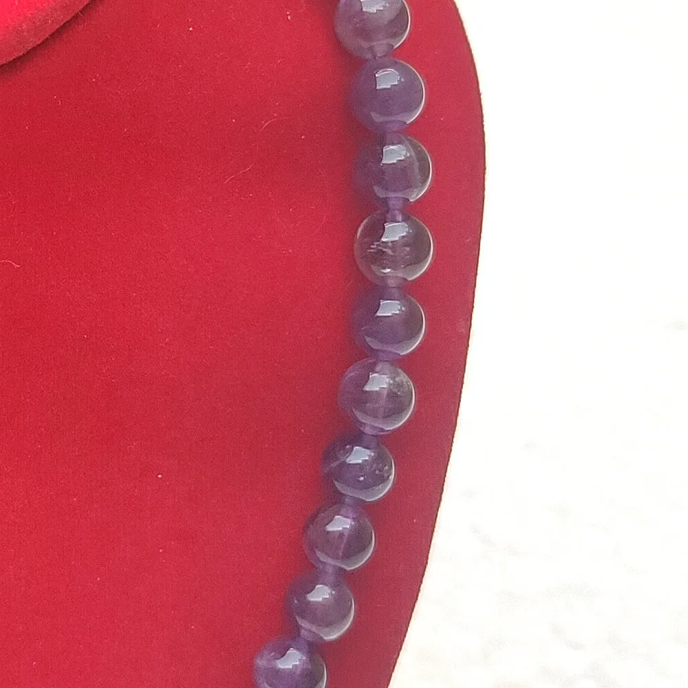 Amethyst Crystal Round Beads Necklace - 15 Inches, 8mm Beads (Semi-Precious Mala)