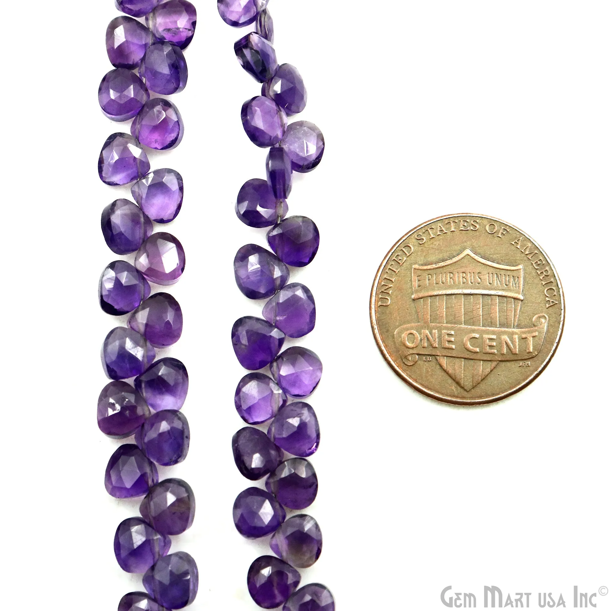 Amethyst Heart Beads, 8 Inch Gemstone Strands, Drilled Strung Briolette Beads, Heart Shape, 5mm