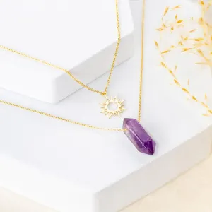 Amethyst Necklace with Golden Sun