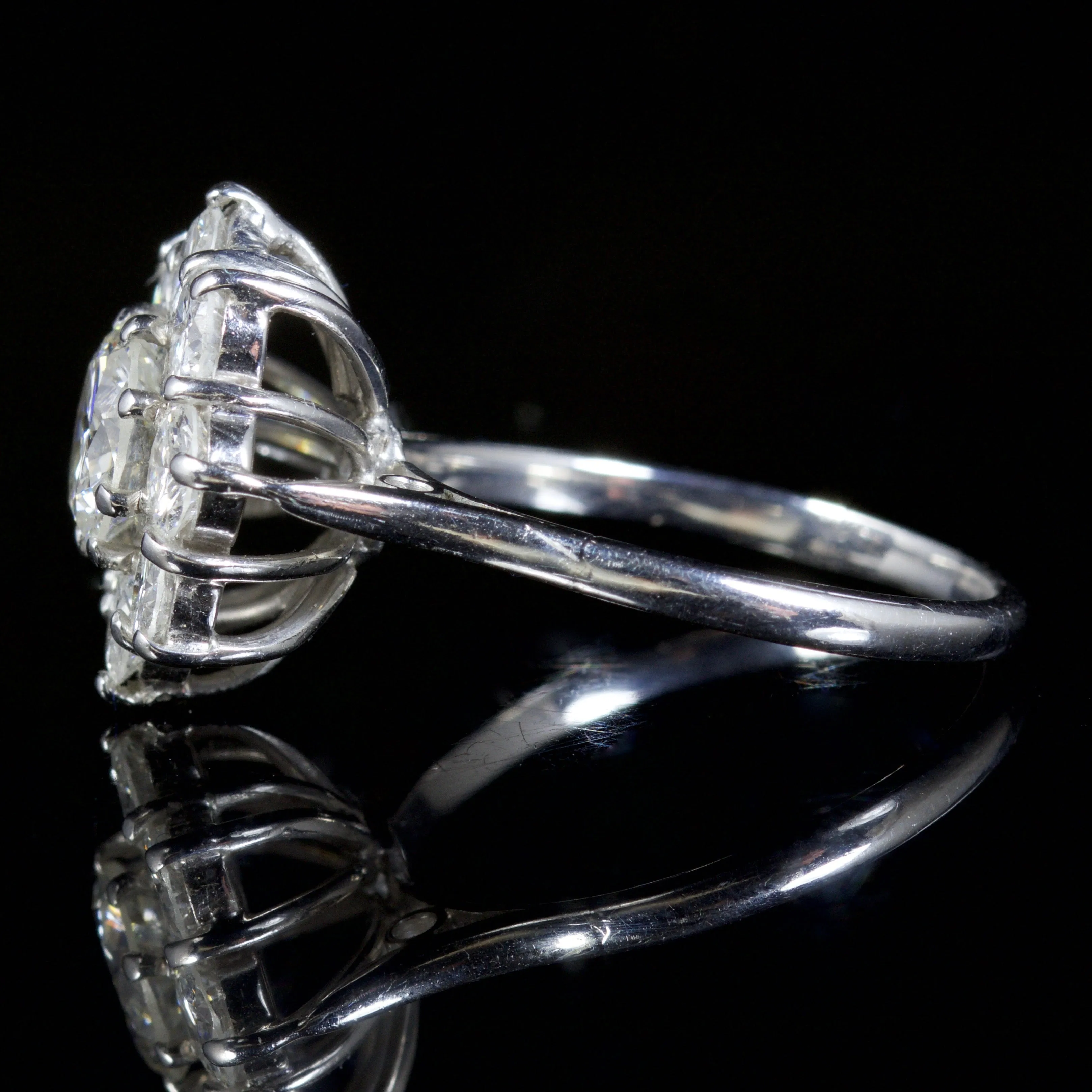 Antique Edwardian 2Ct Diamond Cluster Ring Engagement Ring 18Ct Circa 1915