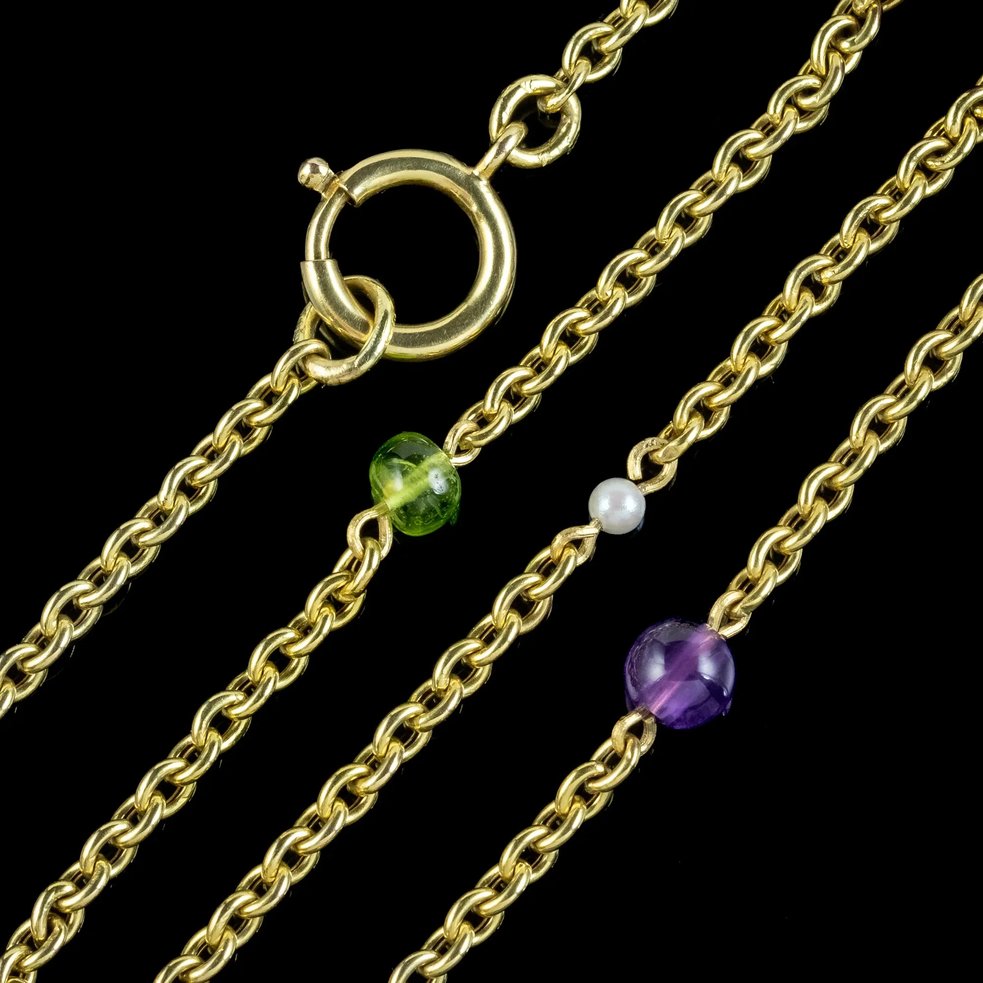 Antique Edwardian Suffragette Chain Necklace Amethyst Pearl Peridot