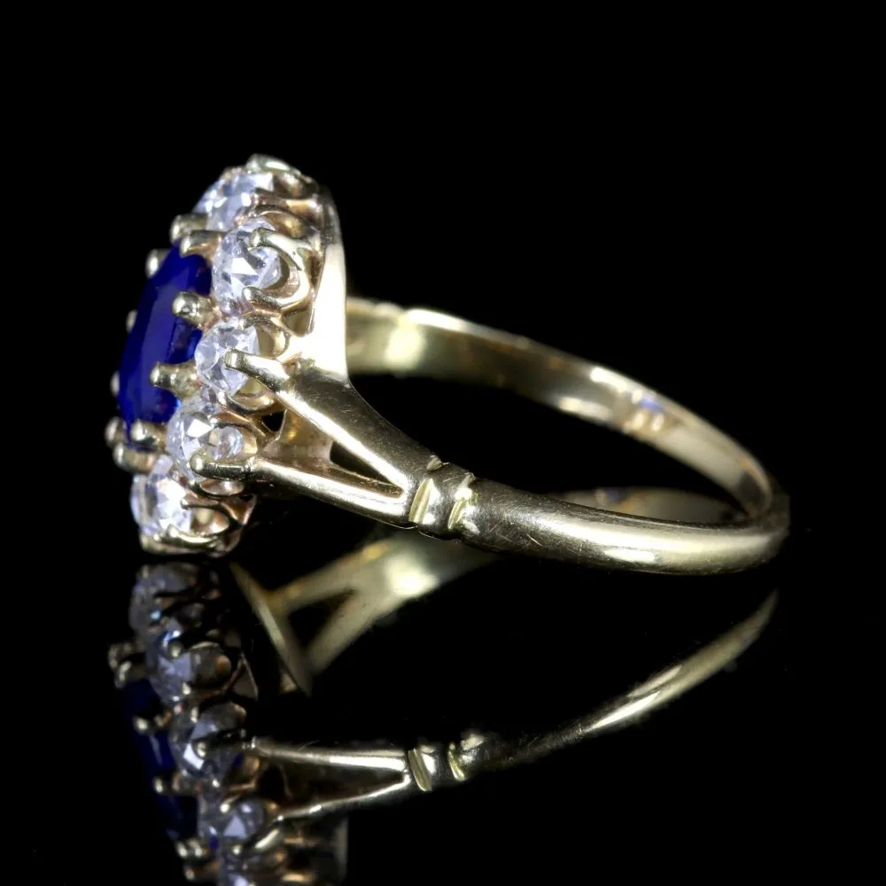 Antique Victorian Sapphire Diamond Ring 18Ct Gold Circa 1900