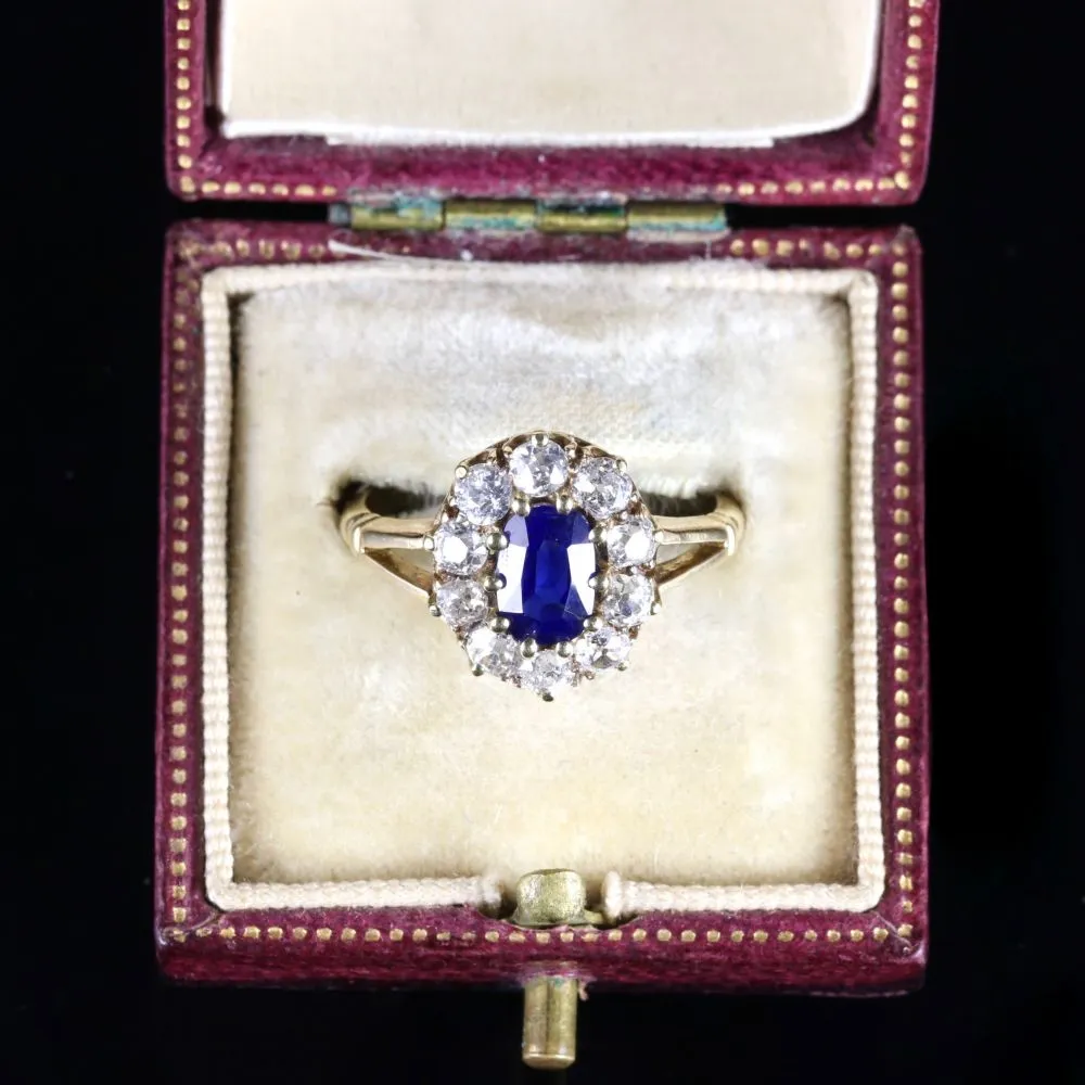 Antique Victorian Sapphire Diamond Ring 18Ct Gold Circa 1900