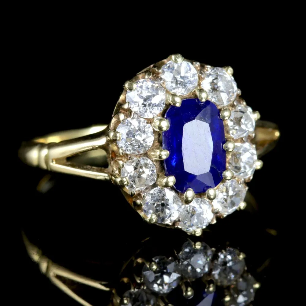 Antique Victorian Sapphire Diamond Ring 18Ct Gold Circa 1900