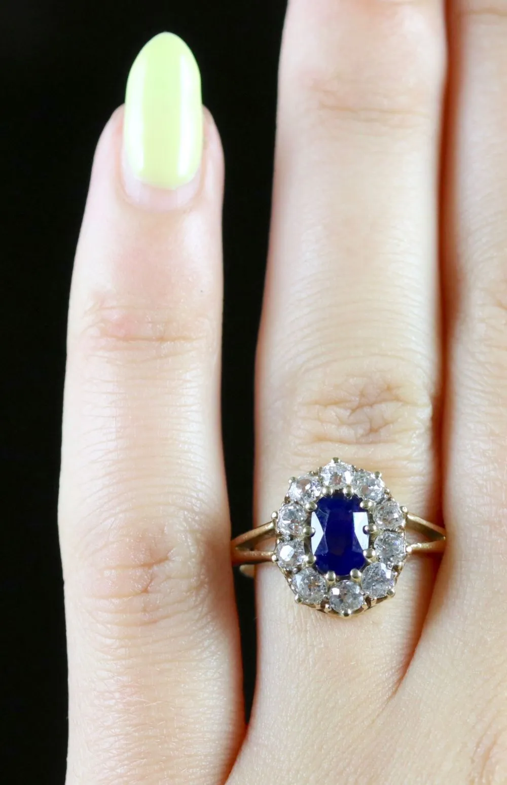 Antique Victorian Sapphire Diamond Ring 18Ct Gold Circa 1900