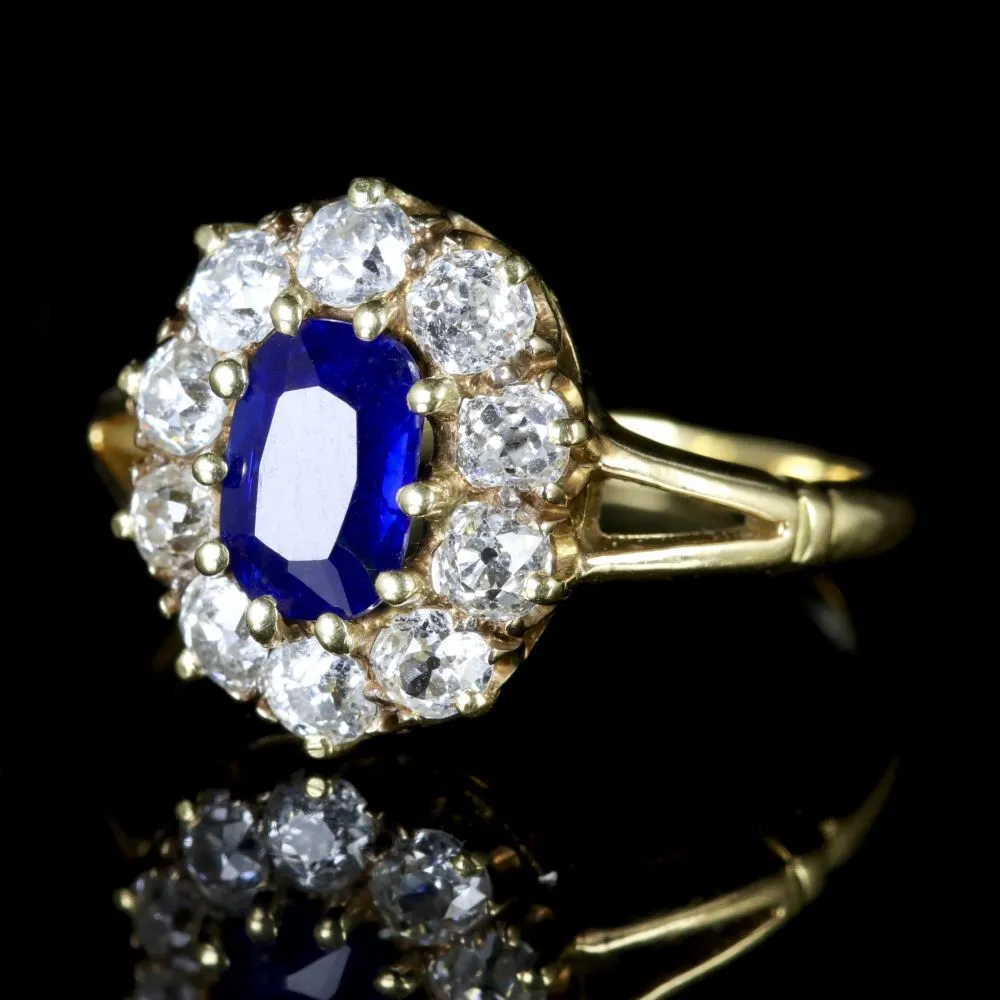 Antique Victorian Sapphire Diamond Ring 18Ct Gold Circa 1900