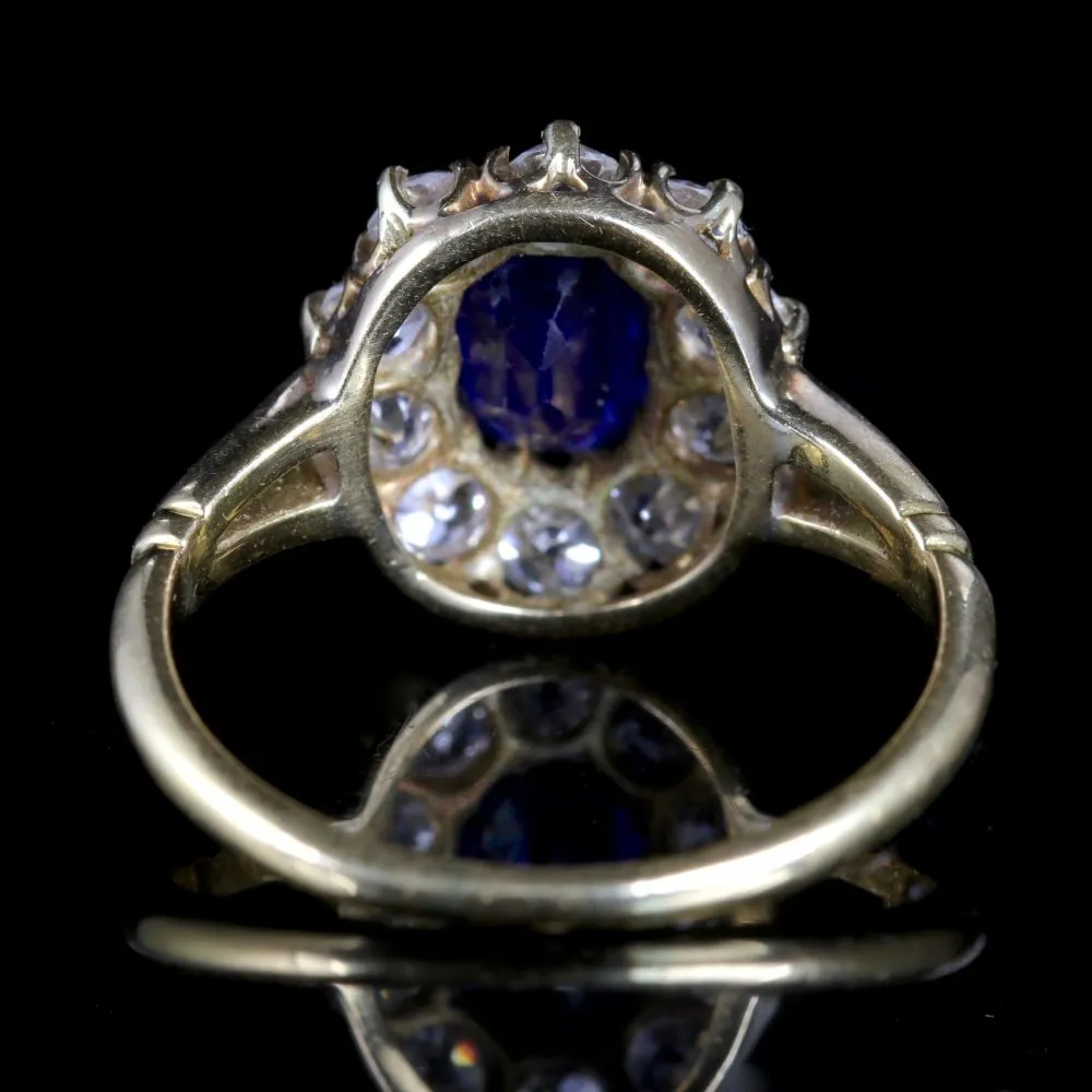 Antique Victorian Sapphire Diamond Ring 18Ct Gold Circa 1900