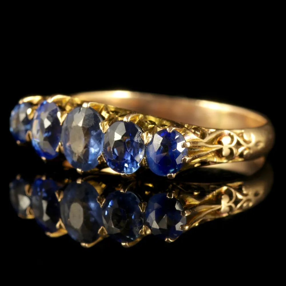 Antique Victorian Sapphire Five Stone Ring 18Ct Gold