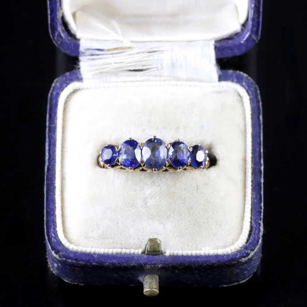 Antique Victorian Sapphire Five Stone Ring 18Ct Gold