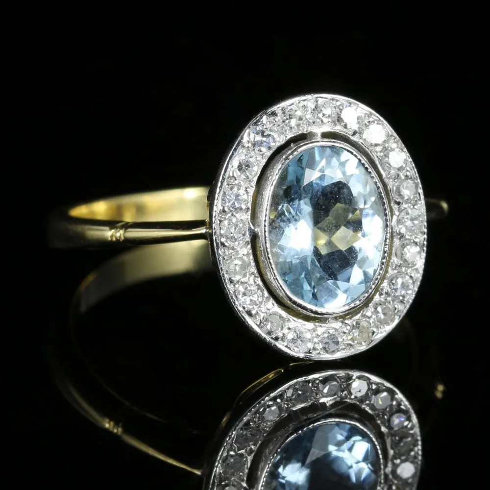 Aquamarine Diamond Cluster Engagement Ring 18Ct Gold