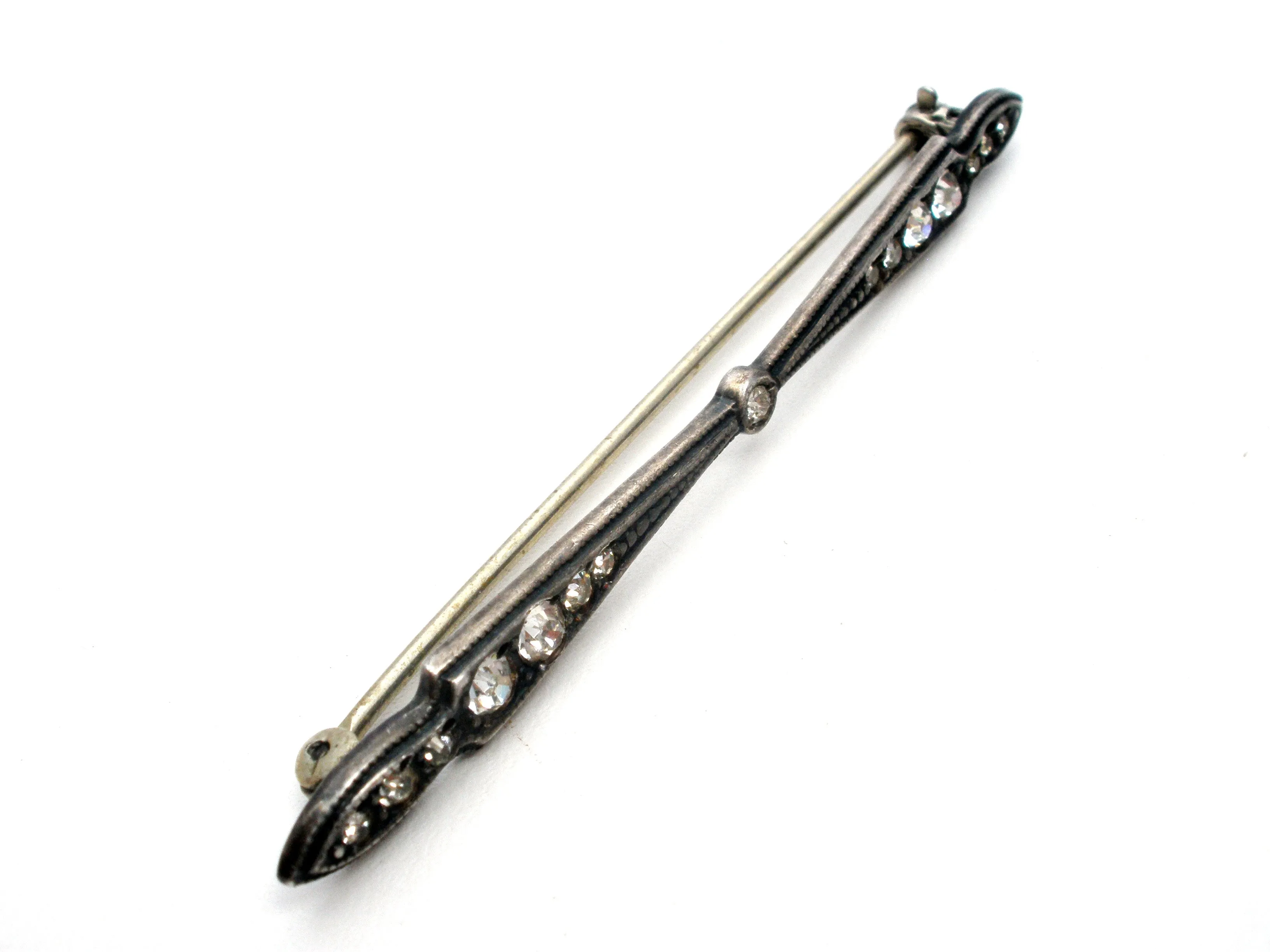 Art Deco Bar Pin Brooch with Paste Rhinestones