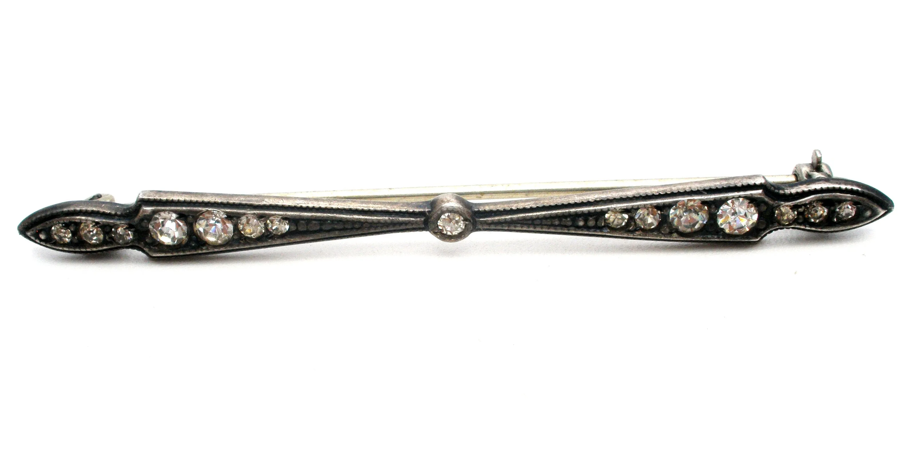 Art Deco Bar Pin Brooch with Paste Rhinestones