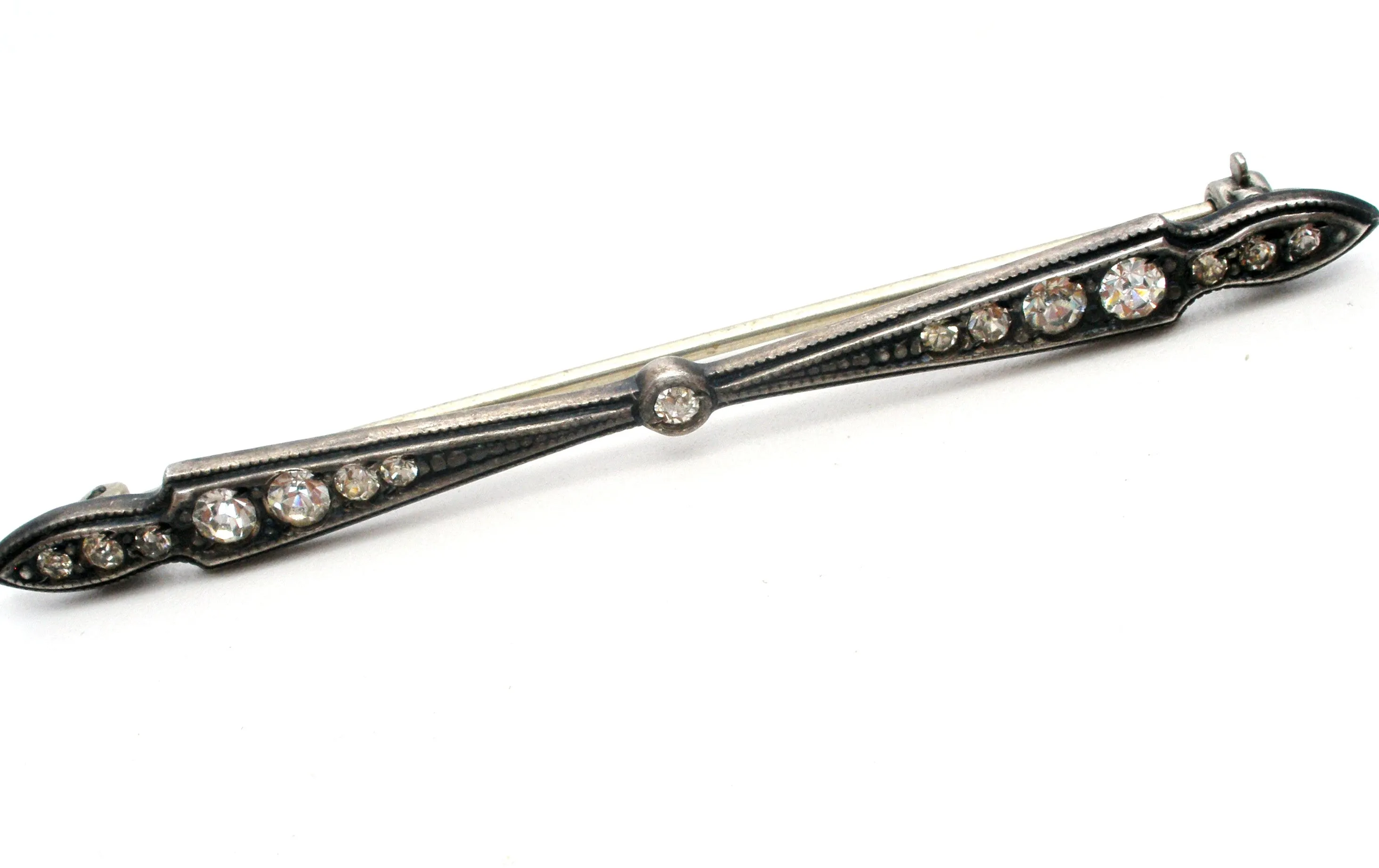 Art Deco Bar Pin Brooch with Paste Rhinestones