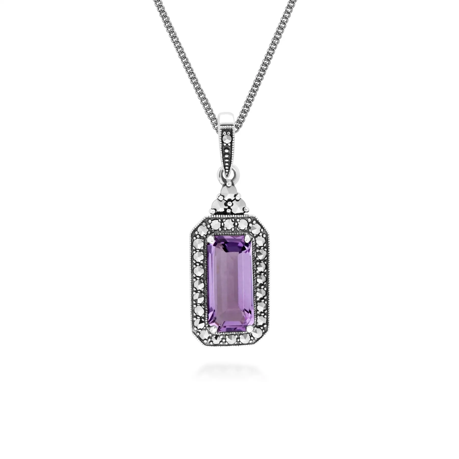 Art Deco Inspirierte Octagon Cut Amethyst & Markasit Pendant