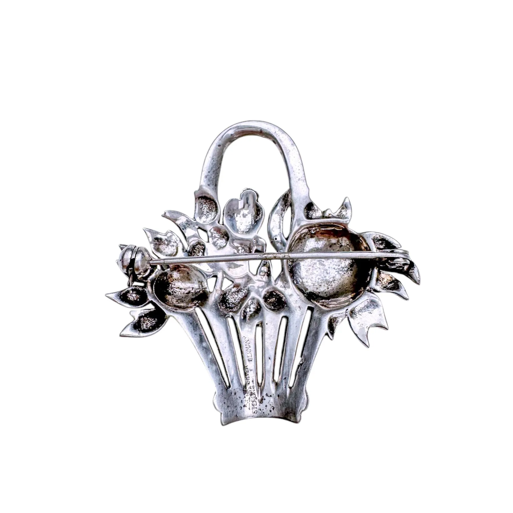 Art Deco Marcasite & Silver Flower Basket Brooch