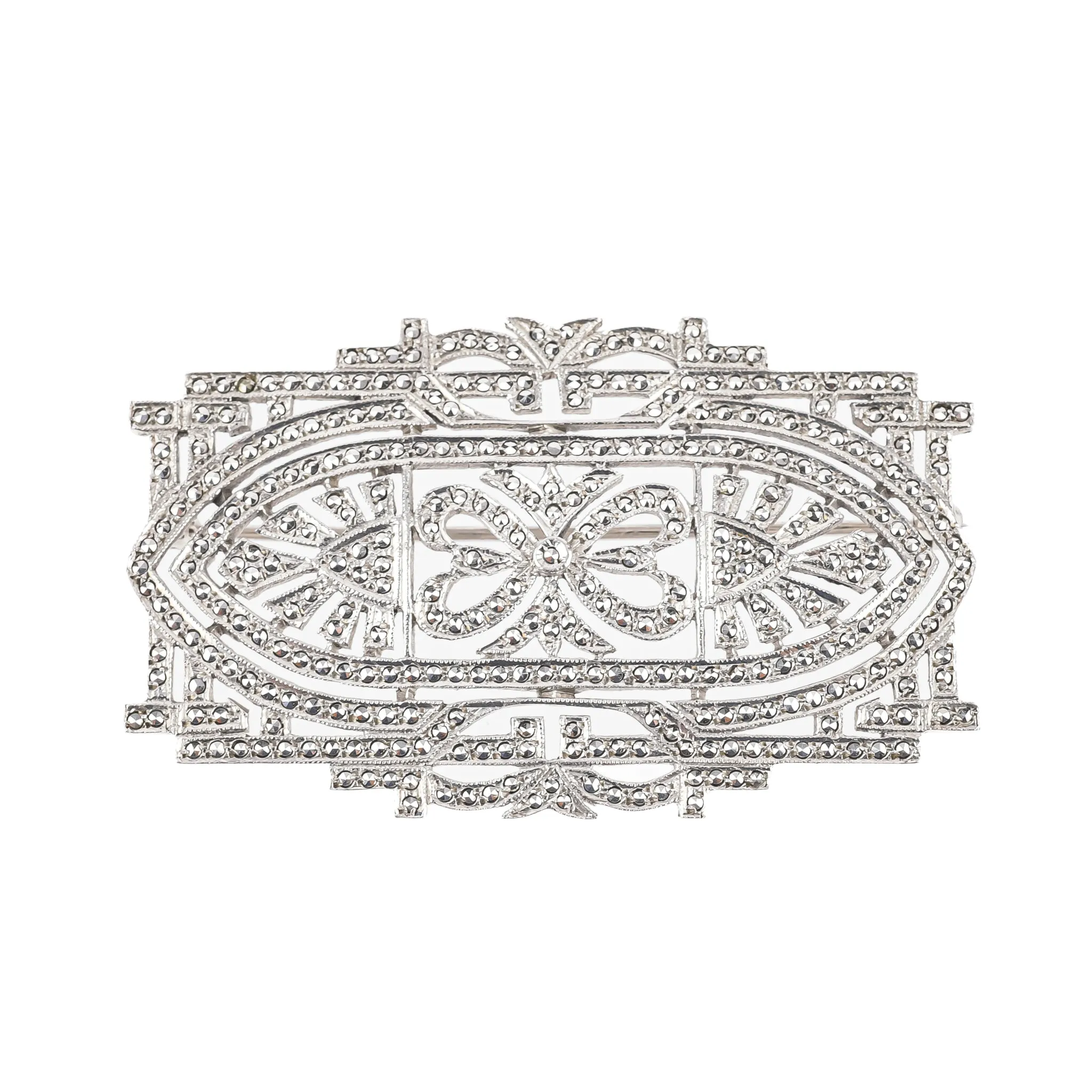 Art Deco Style Sterling Marcasite Brooch