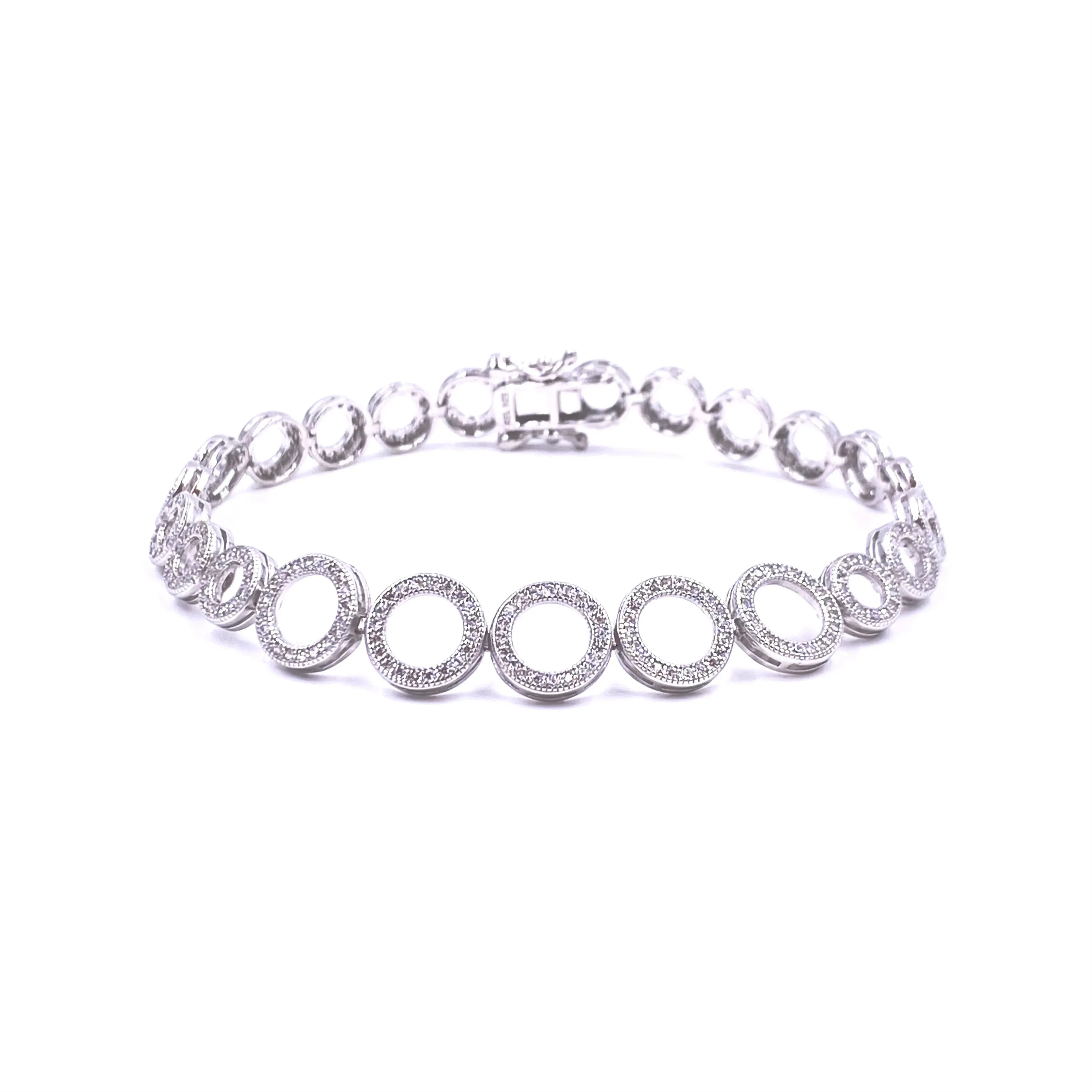 Ashley Gold Sterling Silver CZ Graduated Circle Design Tennis Bracelet