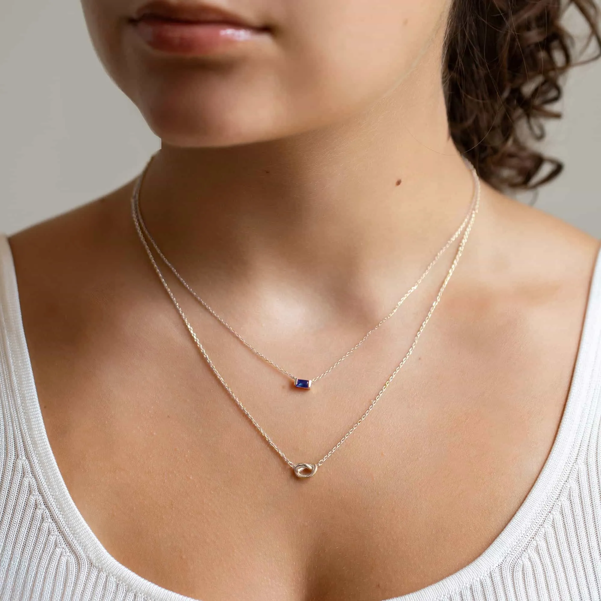 Baguette Gemstone Necklace Blue Sapphire