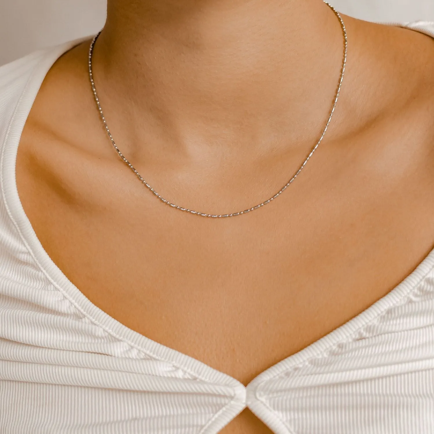 Bead and Bar Chain Necklace Silver