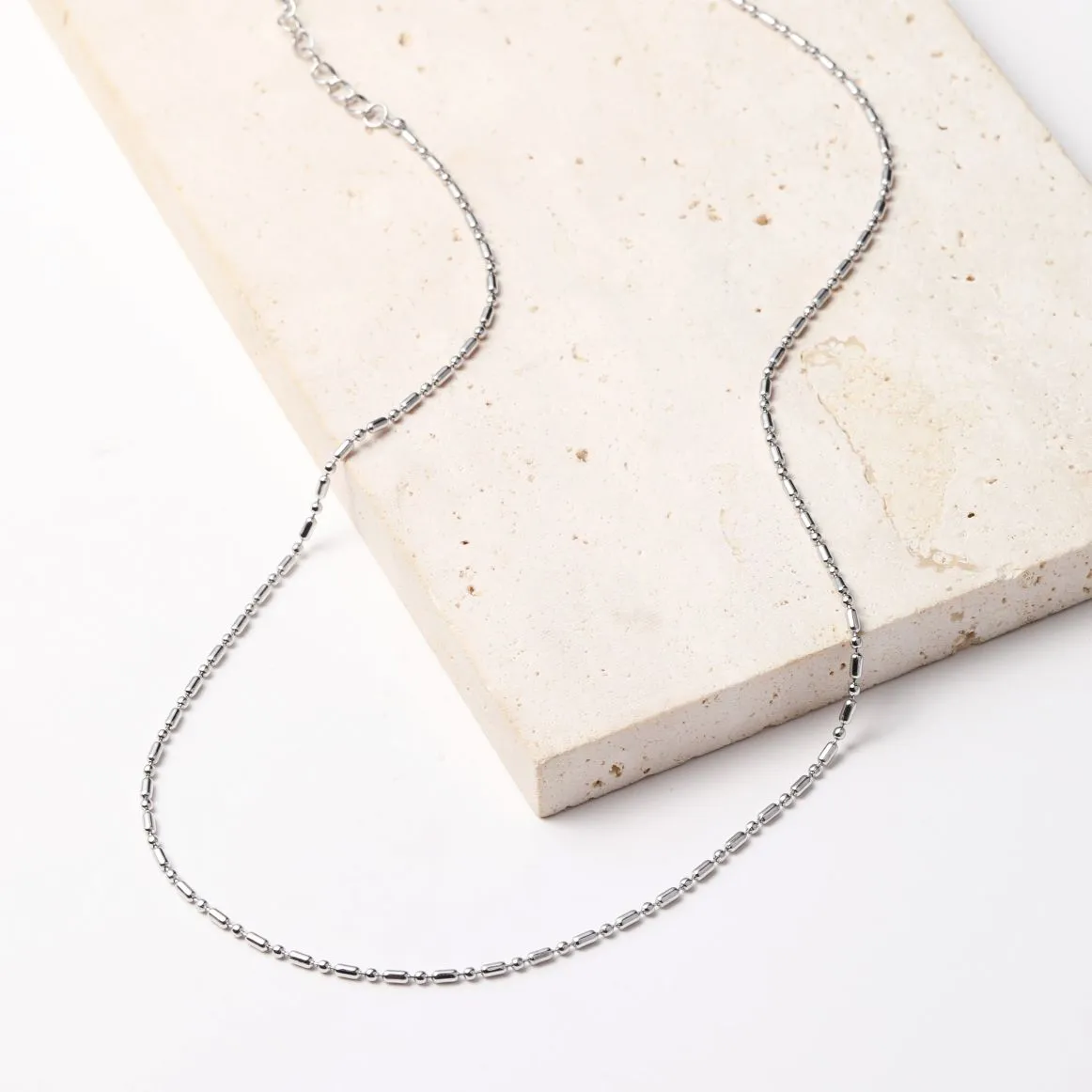 Bead and Bar Chain Necklace Silver