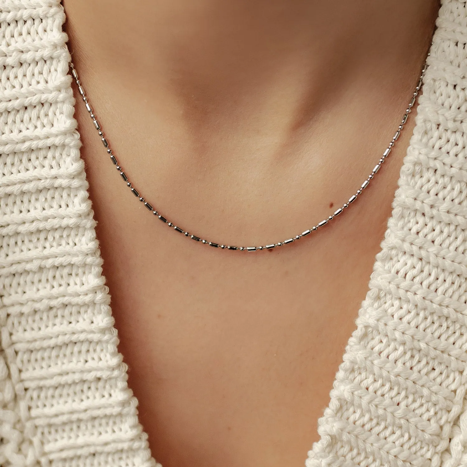 Bead and Bar Chain Necklace Silver